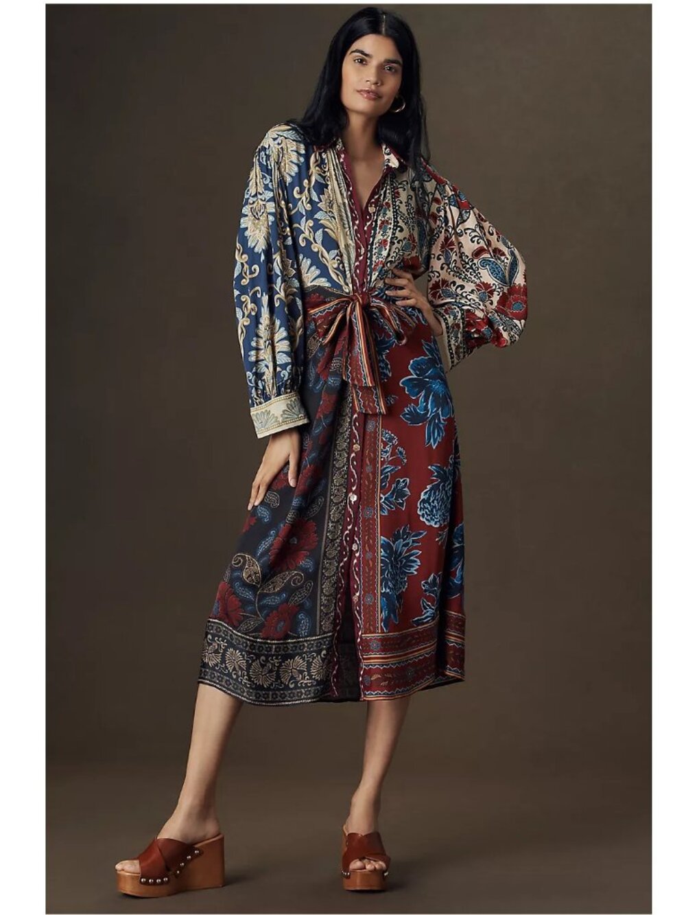 Farm Rio Winter Mix Midi Shirt Dress Size Large Anthropologie Bohemian Like New